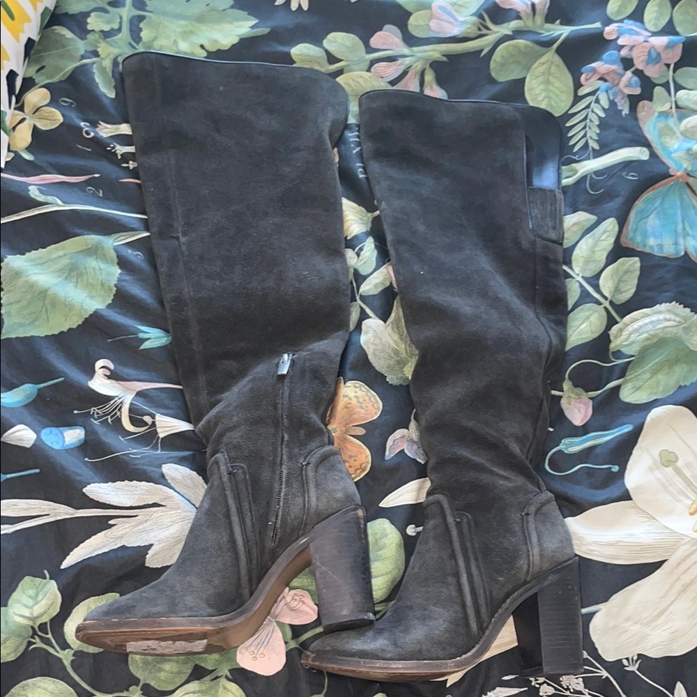 Vince Camuto charcoal gray Suede Heeled Boots (over the knee)